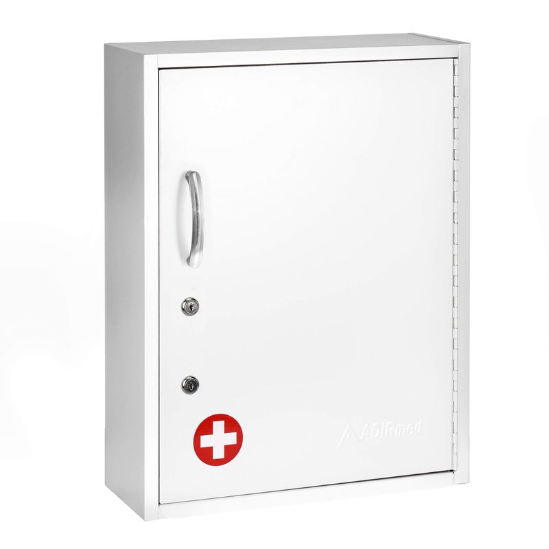 AdirMed White Locking Medication Cabinet with Document Pocket, Metal Wall Mounted Medication Cabinet with Dual Lock and Dual Keys, 21" H x 16" W x 6" D - Image 1